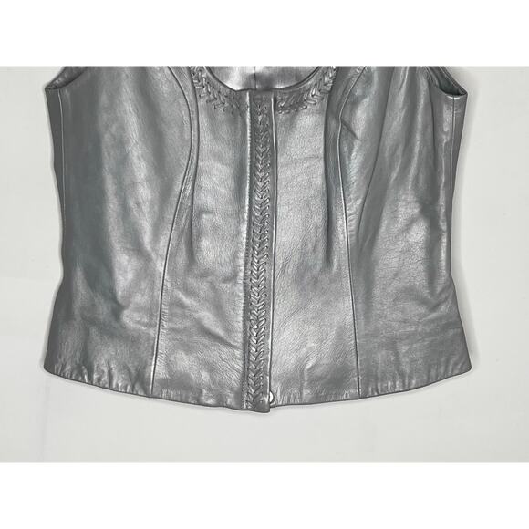 Vtg Cache Genuine Leather Scoop Neck Zip-Front Vest 2000s Silver Women's Size 2 - Picture 4 of 8